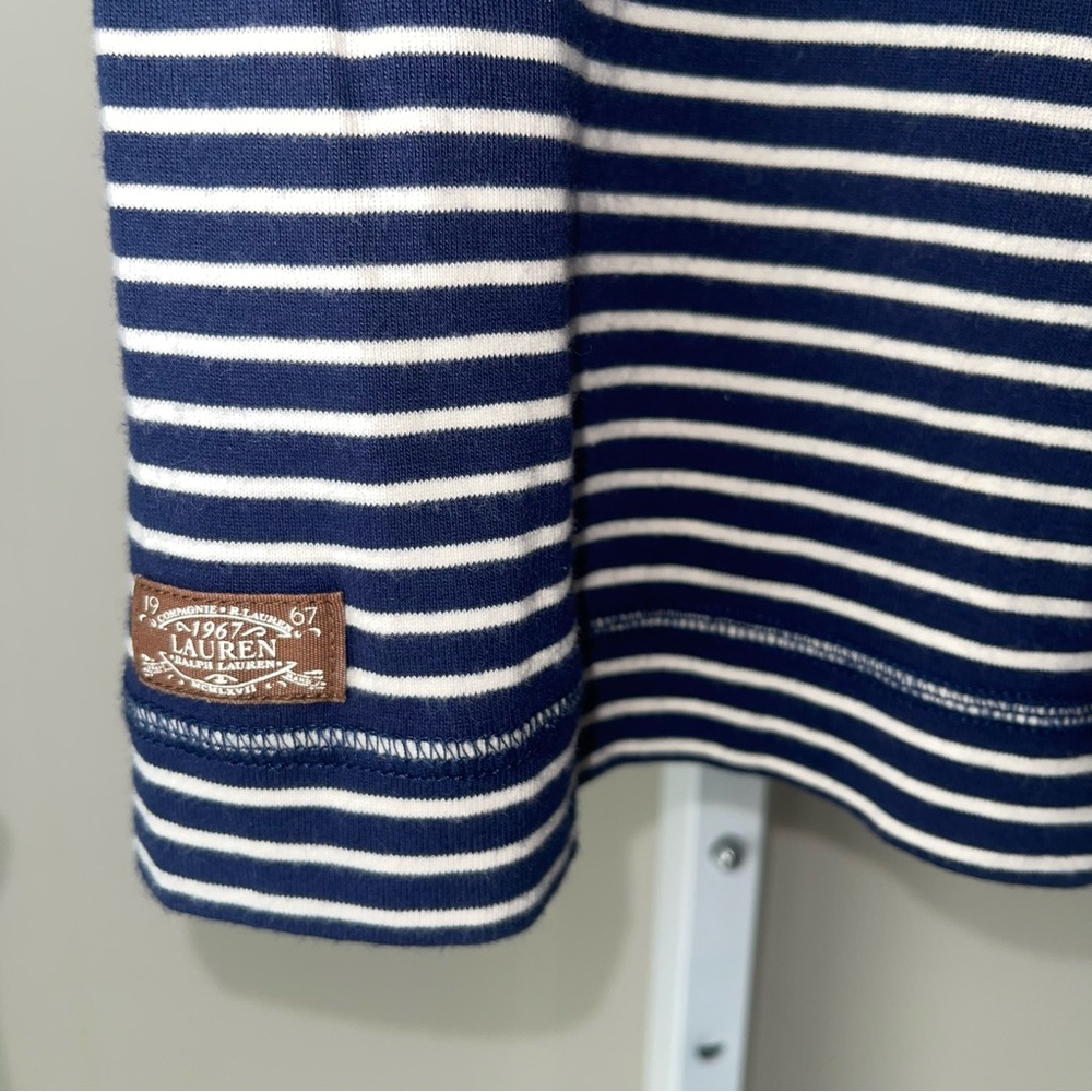 Lauren Ralph Lauren Navy White Striped Long Sleeve Top Suede Elbow Patches M - Picture 4 of 5